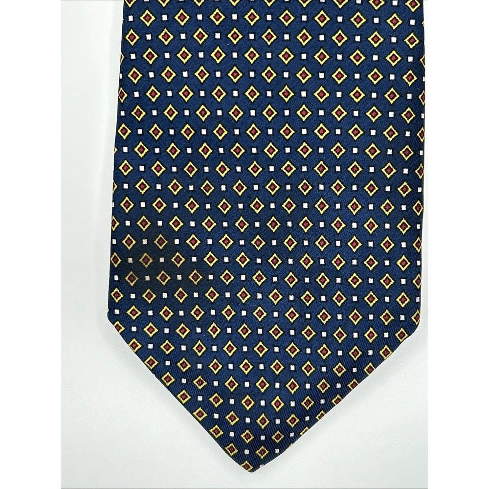 John Henry Vintage Men's Tie Navy Blue W Yellow, White, Red Geometric 3.25x58